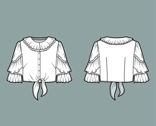 Обрізана Блузка Лицьовій Стороні Технічна Мода Ілюстрація Рваним Коміром Рукавами — стоковий вектор