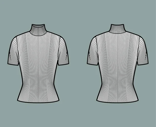 高领肋针织毛衣技术时尚图例 短肋袖子 紧身型 — 图库矢量图片
