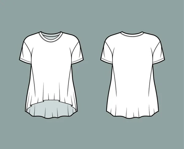 男友棉衣T恤衫技术时尚图例与经典的船员领口 高低折边 — 图库矢量图片