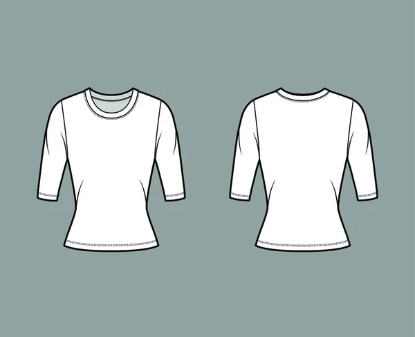 裙颈针织衫技术时尚图例 手肘袖子 紧身型 — 图库矢量图片