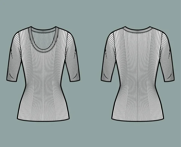 带肋的独领针织毛衣技术时尚图例 紧身型 束腰长 — 图库矢量图片