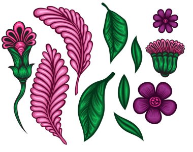 bundle of wildflowers and leaves There are many types of leaves and flowers.