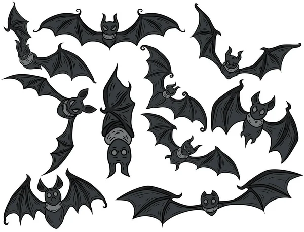 Vektorová Ilustrace Nastavit Halloween Kreslený Netopýr Halloween Set Karikatura Bat — Stockový vektor