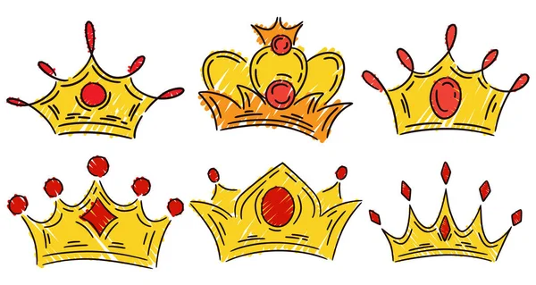 Σύνολο Κορώνες Διάνυσμα Χέρι Που Doodle Σκίτσο Isolated Set Βασίλισσα — Διανυσματικό Αρχείο