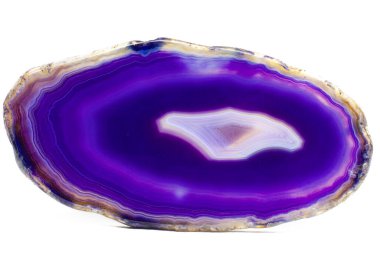 Purple and Blue agate slice crystal , banded chalcedony stone isolated on a white background surface with lots of detail. Abstract purple crystal image with lots of copy space clipart