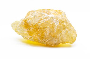 Raw uncut real honey yellow calcite crystal, calcium carbonate mineral with visible structure macro isolated on a white background surface  clipart