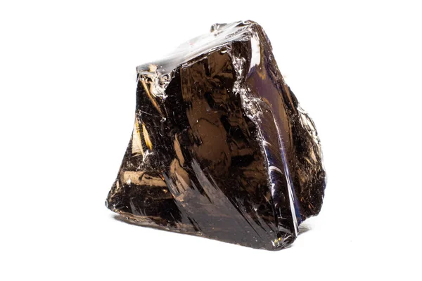 Raw Glänzende Semi Transparente Ungeschliffene Echte Schwarze Obsidian Vulkanischen Glaskristall — Stockfoto