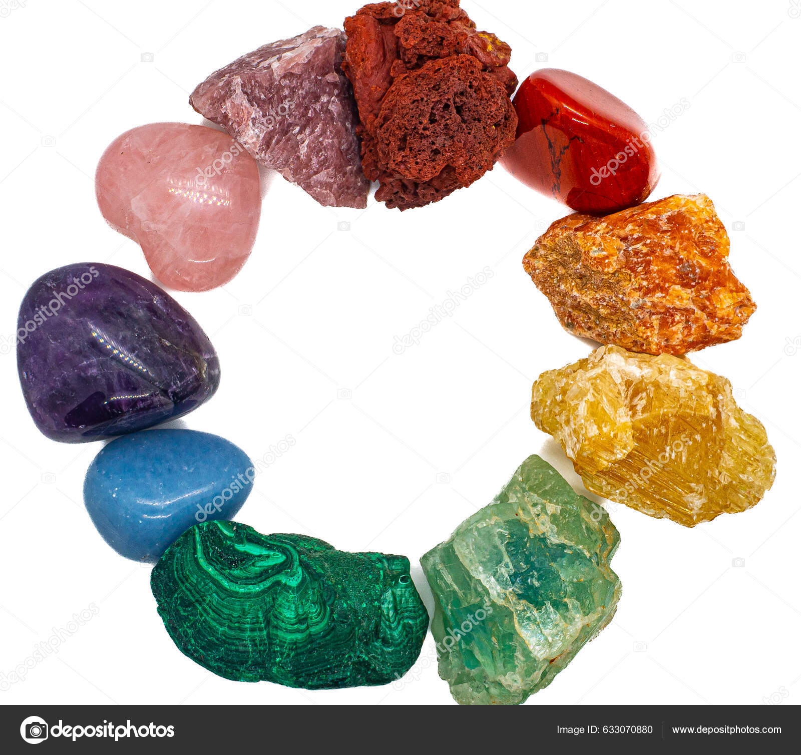 Rainbow Colourful Crystals Arranged Circle Isolated White Surface