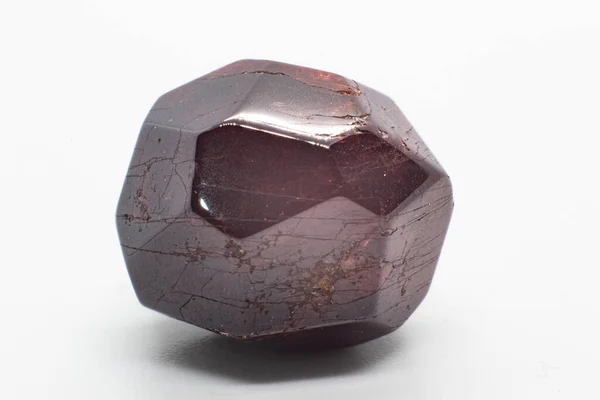 Dodecahedral Natural Deep Red Garnet Lightly Tumbled Polished Crystal Isolated — Stock Photo, Image