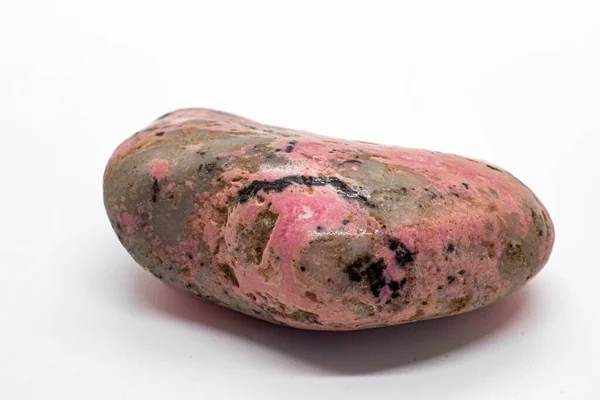 Macro Gericht Tuimelde Gepolijst Roze Rodoniet Kristal Mangaan Inosilicaat Mineraal — Stockfoto