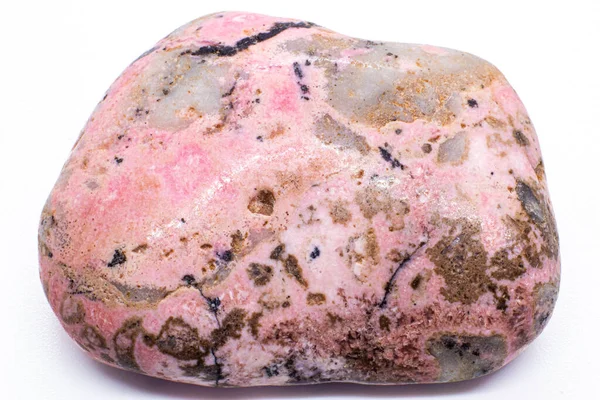 Cristal Rodonita Rosa Roscado Pulido Enfocado Macro Mineral Inosilicato Manganeso —  Fotos de Stock