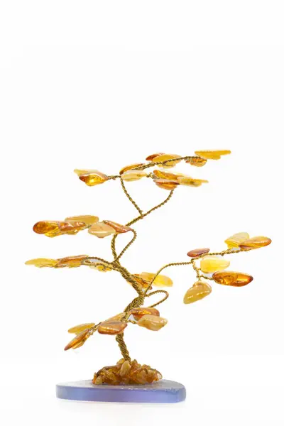 Canlı Sarı Turuncu Cilalı Kehribar Kristal Bakır Tel Ağaç Beyaz Stok Resim