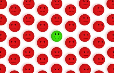 Set of emoji emoticons with happy and angry mood, customer service rating, satisfaction survey, customer experience, excellent services rating concept. 3D rendering.