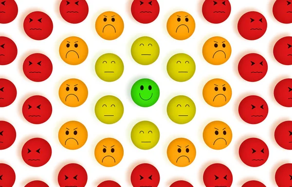 Set of emoji emoticons with sad, happy, angry and disheartened mood, customer service rating, satisfaction survey, customer experience, excellent services rating concept. 3D rendering.