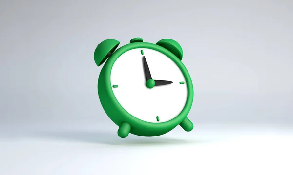 Icon in green color of an old alarm clock. 3D illustration.