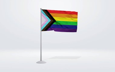 LGBTQIA + Irksal bayrağının 3D çizimi, Gurur ve Özgürlüğü gösteren LGBT hareketinin sembolü