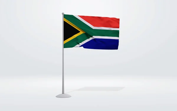 Illustration Einer Südafrikanischen Flagge Einem Fahnenmast Und Einer Studiokulisse Hintergrund — Stockfoto