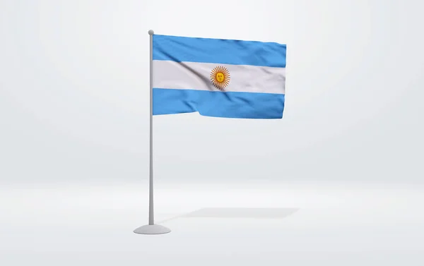 在背景图片中 阿根廷国旗在旗杆和工作室背景上延伸的3D图像 — 图库照片