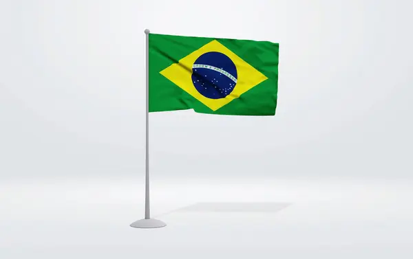 Ilustración Una Bandera Brasileña Extendida Sobre Asta Bandera Fondo Estudio —  Fotos de Stock