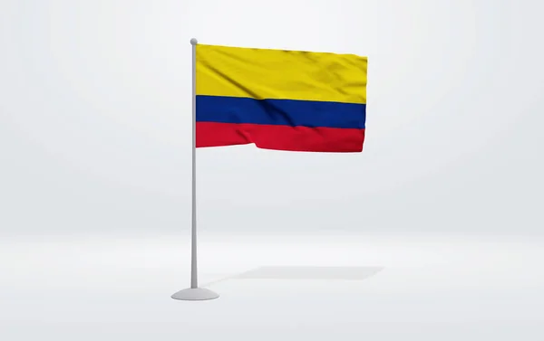 Ilustración Una Bandera Colombiana Extendida Sobre Asta Bandera Fondo Estudio — Foto de Stock