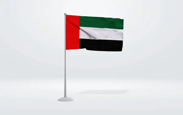 Ілюстрація Прапора Єднаних Арабських Еміратів Розширеного Флагштоку Студійному Фоні — стокове фото