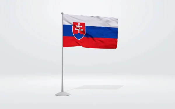 后背的旗杆和演播室背景上伸展的斯洛伐克国旗的3D图像 — 图库照片