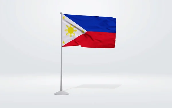 在背景图片中 菲律宾国旗在旗杆和工作室背景上伸展的3D图像 — 图库照片