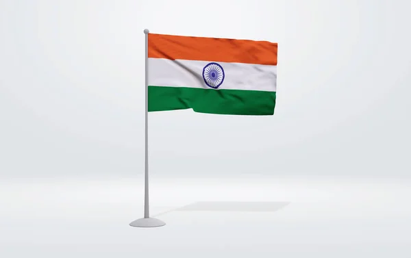 Ilustración Una Bandera India Extendida Sobre Asta Bandera Fondo Estudio — Foto de Stock