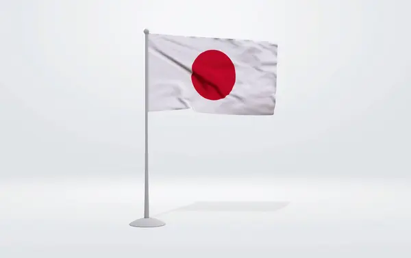 フラグポールに日本国旗の3Dイラストと背景のスタジオシーン — ストック写真