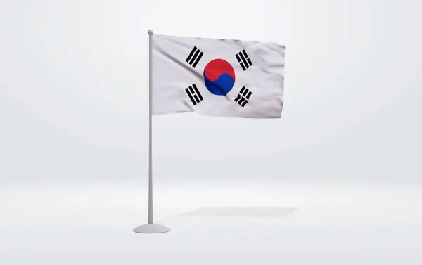 Ілюстрація Прапора Південної Кореї Розширеного Флагштоку Студійного Фону Фоні — стокове фото