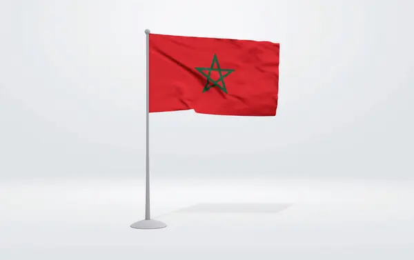 Illusztráció Egy Marokkói Zászló Kiterjesztett Zászlórúd Egy Stúdió Háttér Háttérben — Stock Fotó