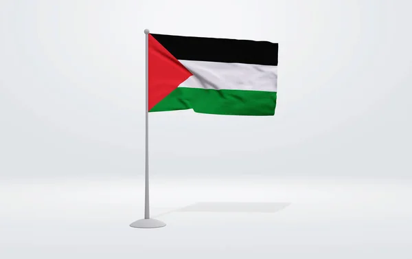 在背景中 巴勒斯坦国旗伸展在旗杆和工作室背景上的3D图像 — 图库照片