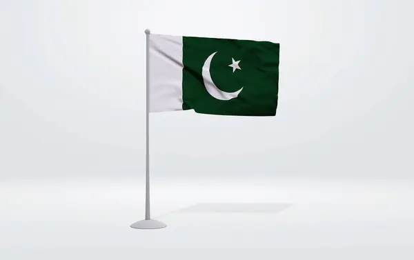 背景にフラグポールとスタジオの背景に伸びたパキスタンの旗の3Dイラスト — ストック写真