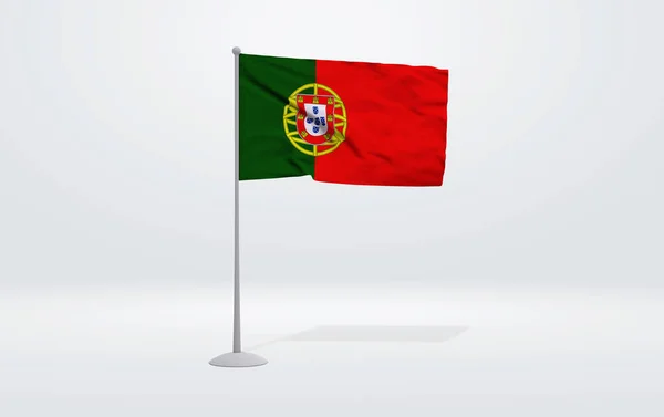 背景にフラグポールとスタジオシーンに延長されたポルトガル国旗の3Dイラスト — ストック写真