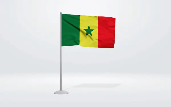在背景图片中 塞内加尔国旗在旗杆和工作室背景上延伸的3D图像 — 图库照片