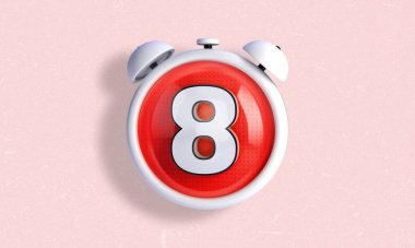 3 boyutlu saat sayacı ve kronometre beyaz renkli içinde 8 numara olan kronometre çizimi. 8. gün