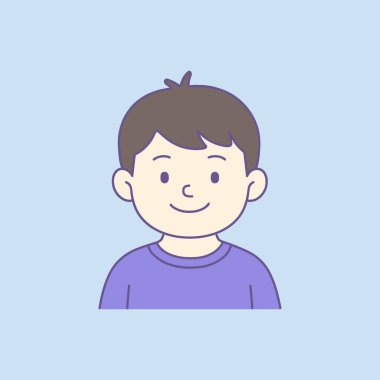 Pastel renkli gülümseyen bir çocuğun minimalist karikatür çizimi