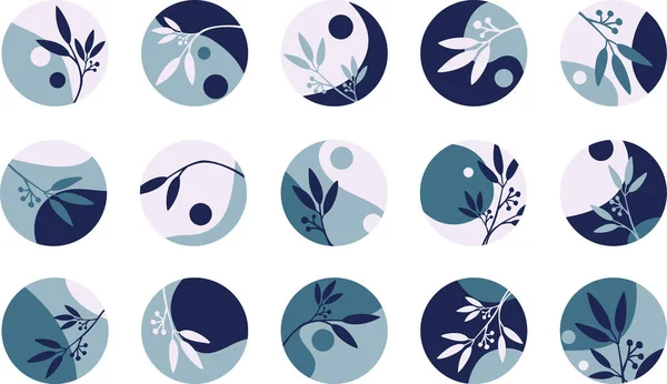社交媒体的高亮封面集 抽象植物学图标 — 图库矢量图片