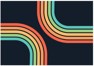 Yuvarlak renkli çizgili 70 'ler tarzı arka plan. Vektör illüstrasyonu.