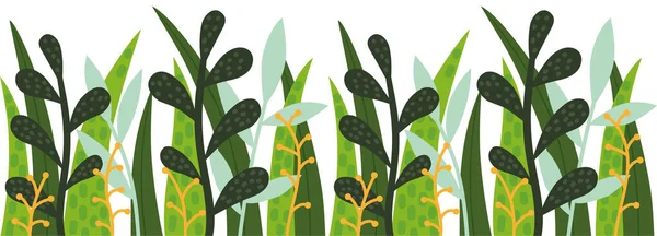 Nahtloser Musterrand Mit Abstrakten Pflanzen Vektorabbildung Grüntönen — Stockvektor