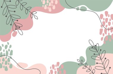 Şekiller, bitkiler ve çizgilerle soyut düz arkaplan. Açık renkli. Vektör illüstrasyonu