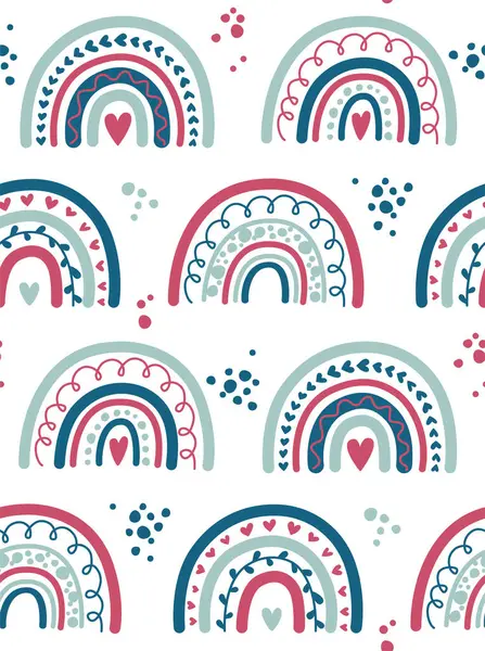 Seamless Pattern Scandinavian Boho Rainbows Vector Doodle Background — Stock Vector