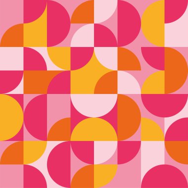 Bauhaus soyut tasarımla kusursuz bir desen çizdi. Pembe, sarı ve turuncu vektör geometrik arkaplan