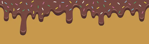 Nahtloser Musterrand Mit Süß Schmelzender Schokolade Mit Bunten Streuseln Vektorillustration — Stockvektor