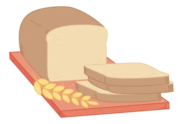 Olorful Illustration Bread Cut Board Spikelet Vector Picture Isolated White — Stock Vector
