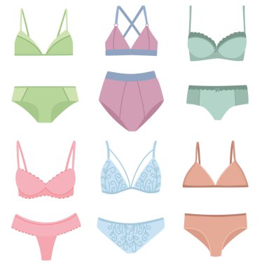 Pastel kadın iç çamaşırı seti. Düz stil iç çamaşırı, sutyen ve külot koleksiyonu