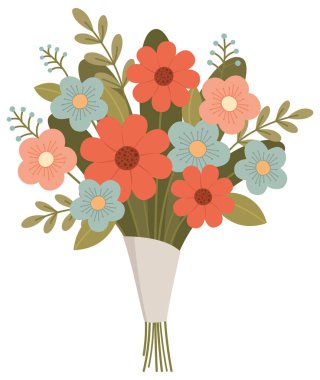 Renkli güzel bir buket çiçek. Düz biçimli vektör illüstrasyonu