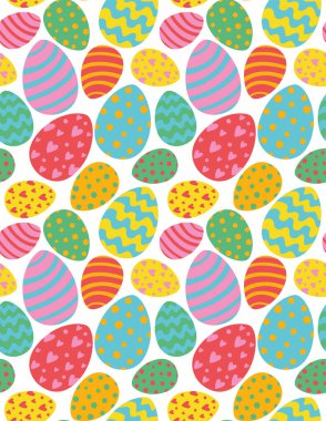 Renkli paskalya yumurtalarıyla kusursuz desen. Düz biçimli vektör arkaplanı.