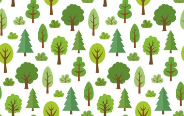 Basit yeşil ağaçlar ve çalılarla kusursuz desen. Vektör şirin arkaplan.