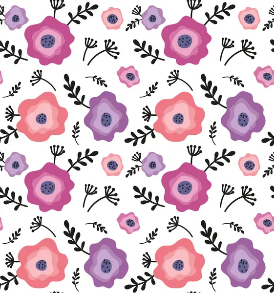 Çiçekler ve dallarla renksiz desen. Karalama biçiminde vektör soyut arkaplanı